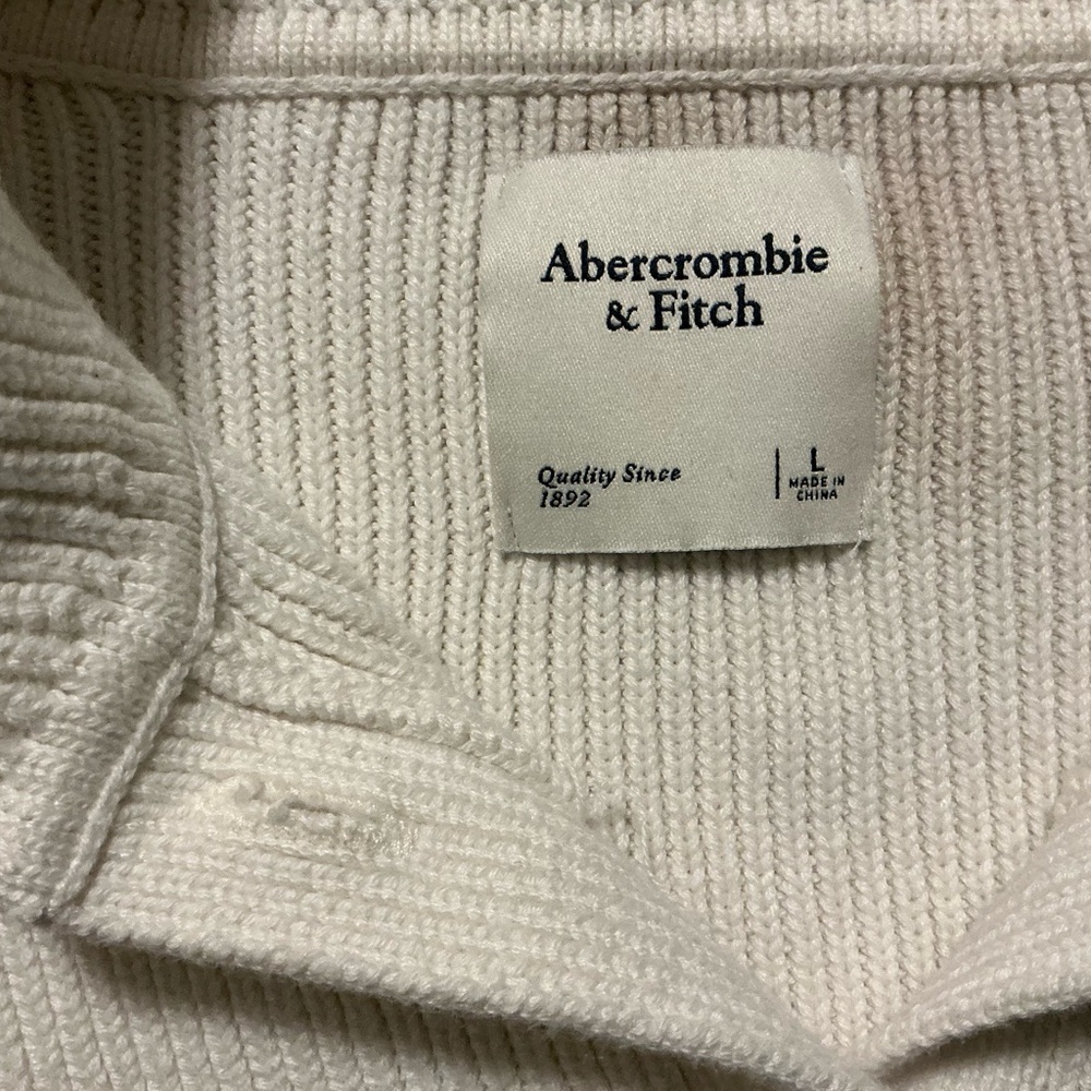 Abercrombie & Fitch Cream Ribbed Button-Front Cardigan | Sz L - Picture 6 of 7